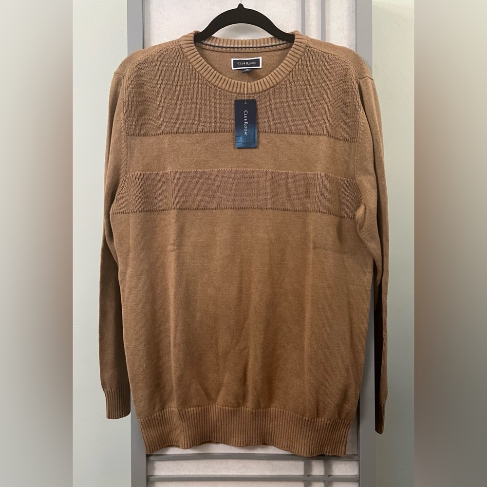 NWT Club Room Medium Men's Macy's Textured Cotton Sweater Tan Neutral Casual
